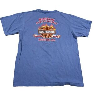 Vintage Harley Davidson Shirt Men XL Blue Tee Y2K Fire Flames Bar Shield USA